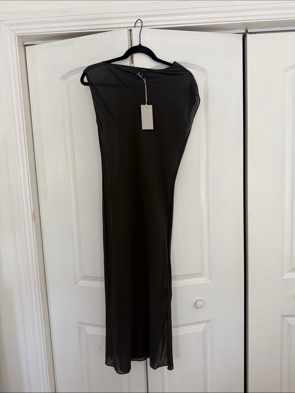 COS Black Asymmetrical Sheer Maxi Dress
